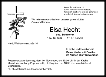 Traueranzeige von Elsa Hecht von Frankenpost