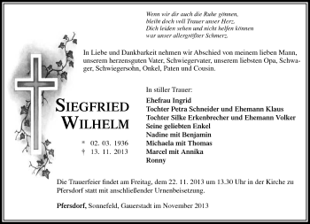 Traueranzeige von Siegfried Wilhelm von Südthüringer Presse