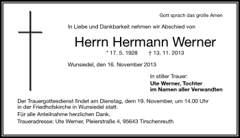 Traueranzeige von Hermann Werner von Frankenpost