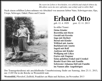 Traueranzeige von Erhard Otto von Südthüringer Presse
