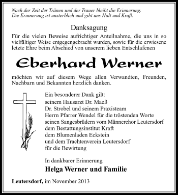 Traueranzeige von Eberhard Werner von Südthüringer Presse