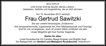 Traueranzeige von Gertrud Sawitzki von Frankenpost
