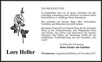 Traueranzeige von Lore Heller von Südthüringer Presse