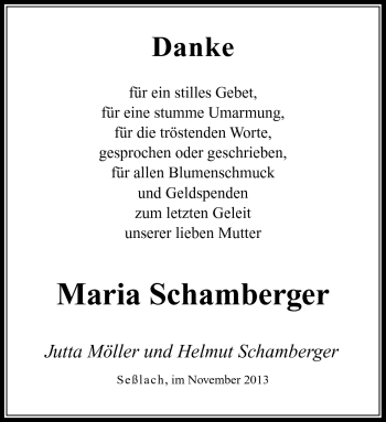 Traueranzeige von Maria Schamberger von Neue Presse Coburg