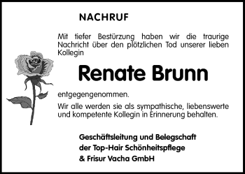 Traueranzeige von Renate Brunn von Südthüringer Presse