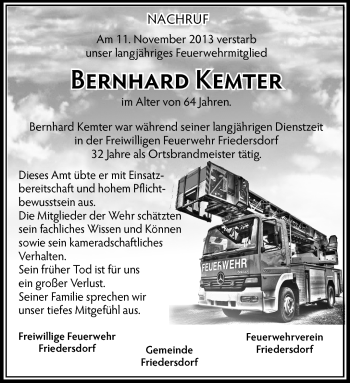 Traueranzeige von Bernhard Kemter von Südthüringer Presse