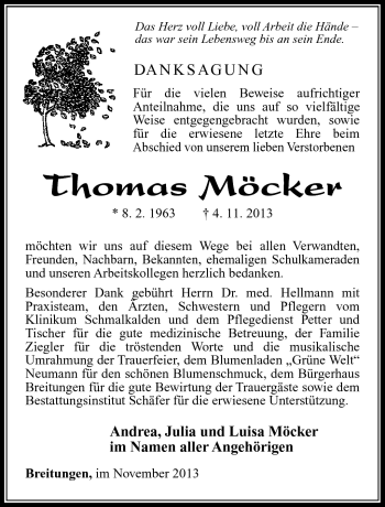 Traueranzeige von Thomas Möcker von Südthüringer Presse