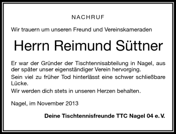 Traueranzeige von Reimund Süttner von Frankenpost