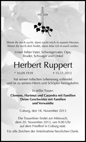 Traueranzeige von Herbert Ruppert von Neue Presse Coburg