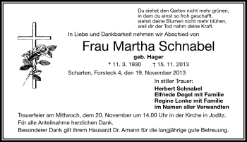 Traueranzeige von Martha Schnabel von Frankenpost