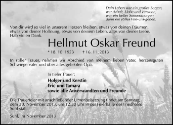 Traueranzeige von Hellmut Oskar Freund von Südthüringer Presse