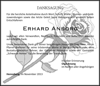 Traueranzeige von Erhard Ansorg von Südthüringer Presse