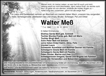 Traueranzeige von Walter Meß von Südthüringer Presse