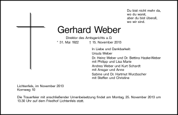 Traueranzeige von Gerhard Weber von Neue Presse Coburg