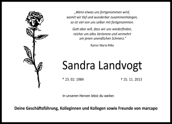 Traueranzeige von Sandra Landvogt von Neue Presse Coburg