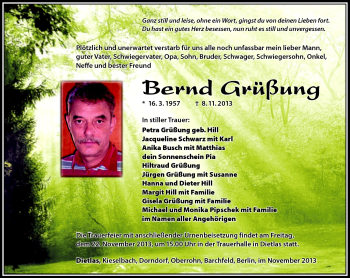 Traueranzeige von Bernd Grüßung von Südthüringer Presse