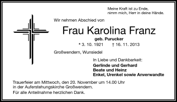 Traueranzeige von Karolina Franz von Frankenpost
