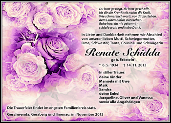 Traueranzeige von Renate Schidda von Südthüringer Presse