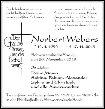Traueranzeige von Norbert Webers von Frankenpost