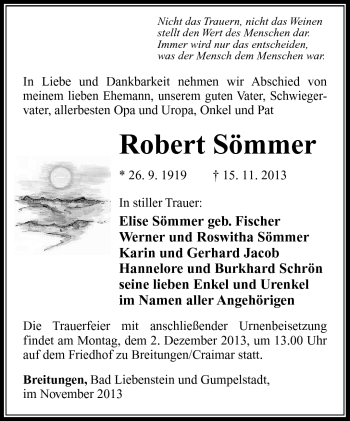 Traueranzeige von Robert Sömmer von Südthüringer Presse
