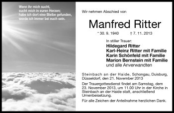 Traueranzeige von Manfred Ritter von Neue Presse Coburg