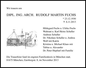 Traueranzeige von Rudolf Martin Fuchs von Frankenpost