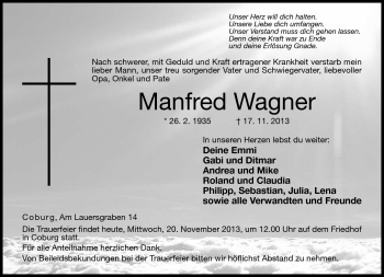 Traueranzeige von Manfred Wagner von Neue Presse Coburg