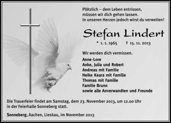 Traueranzeige von Stefan Lindert von Südthüringer Presse