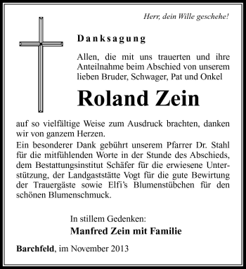 Traueranzeige von Roland Zein von Südthüringer Presse
