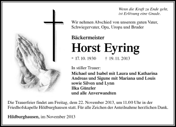 Traueranzeige von Horst Eyring von Südthüringer Presse