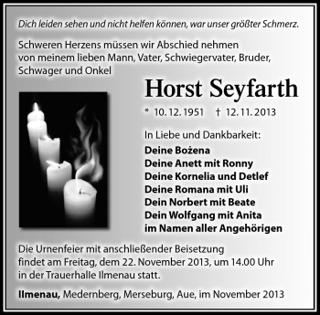 Traueranzeige von Horst Seifarth von Südthüringer Presse