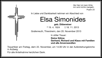 Traueranzeige von Elsa Simonides von Frankenpost