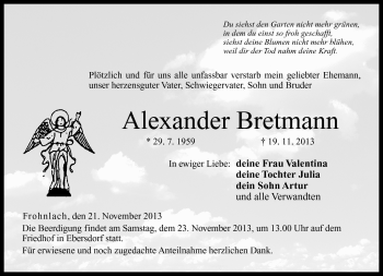 Traueranzeige von Alexander Bretmann von Neue Presse Coburg