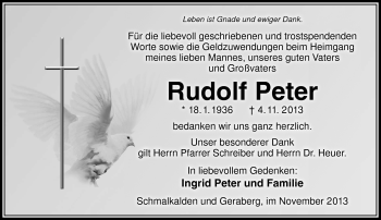 Traueranzeige von Rudolf Peter von Südthüringer Presse