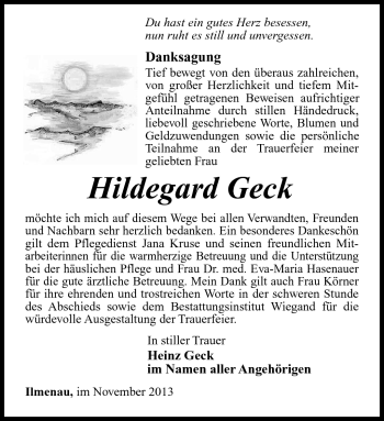 Traueranzeige von Hildegard Geck von Südthüringer Presse