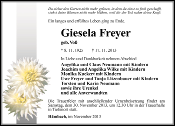 Traueranzeige von Giesela Freyer von Südthüringer Presse