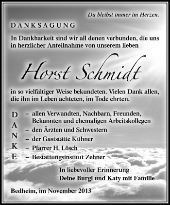 Traueranzeige von Horst Schmidt von Südthüringer Presse