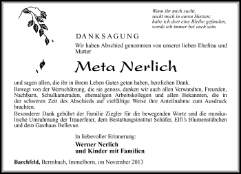 Traueranzeige von Meta Nerlich von Südthüringer Presse