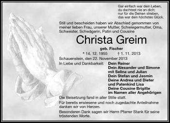 Traueranzeige von Christa Greim von Frankenpost