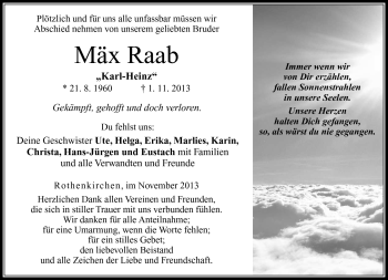 Traueranzeige von Karl-Heinz Mäx Raab von Neue Presse Coburg