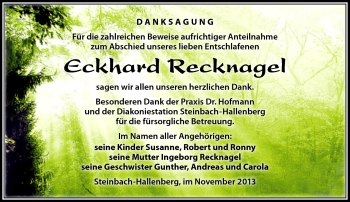 Traueranzeige von Eckhard Recknagel von Südthüringer Presse