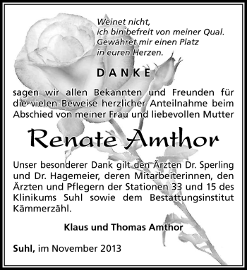 Traueranzeige von Renate Amthor von Südthüringer Presse