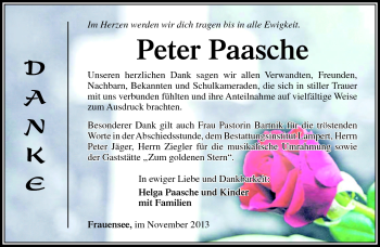 Traueranzeige von Peter Paasche von Südthüringer Presse