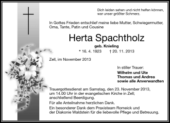 Traueranzeige von Herta Spachtholz von Frankenpost