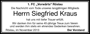 Traueranzeige von Siegfried Kraus von Frankenpost