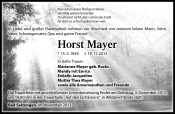 Traueranzeige von Horst Mayer von Südthüringer Presse