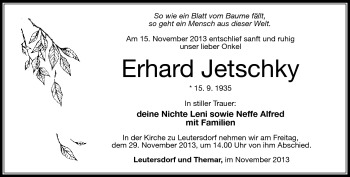 Traueranzeige von Erhard Jetschky von Südthüringer Presse