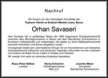 Traueranzeige von Orhan Savaseri von Frankenpost