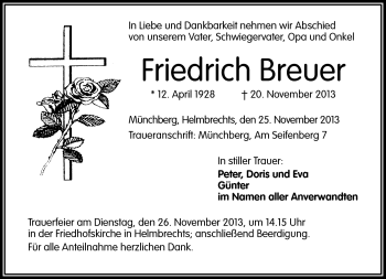 Traueranzeige von Friedrich Breuer von Frankenpost