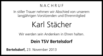 Traueranzeige von Karl Stächer von Neue Presse Coburg